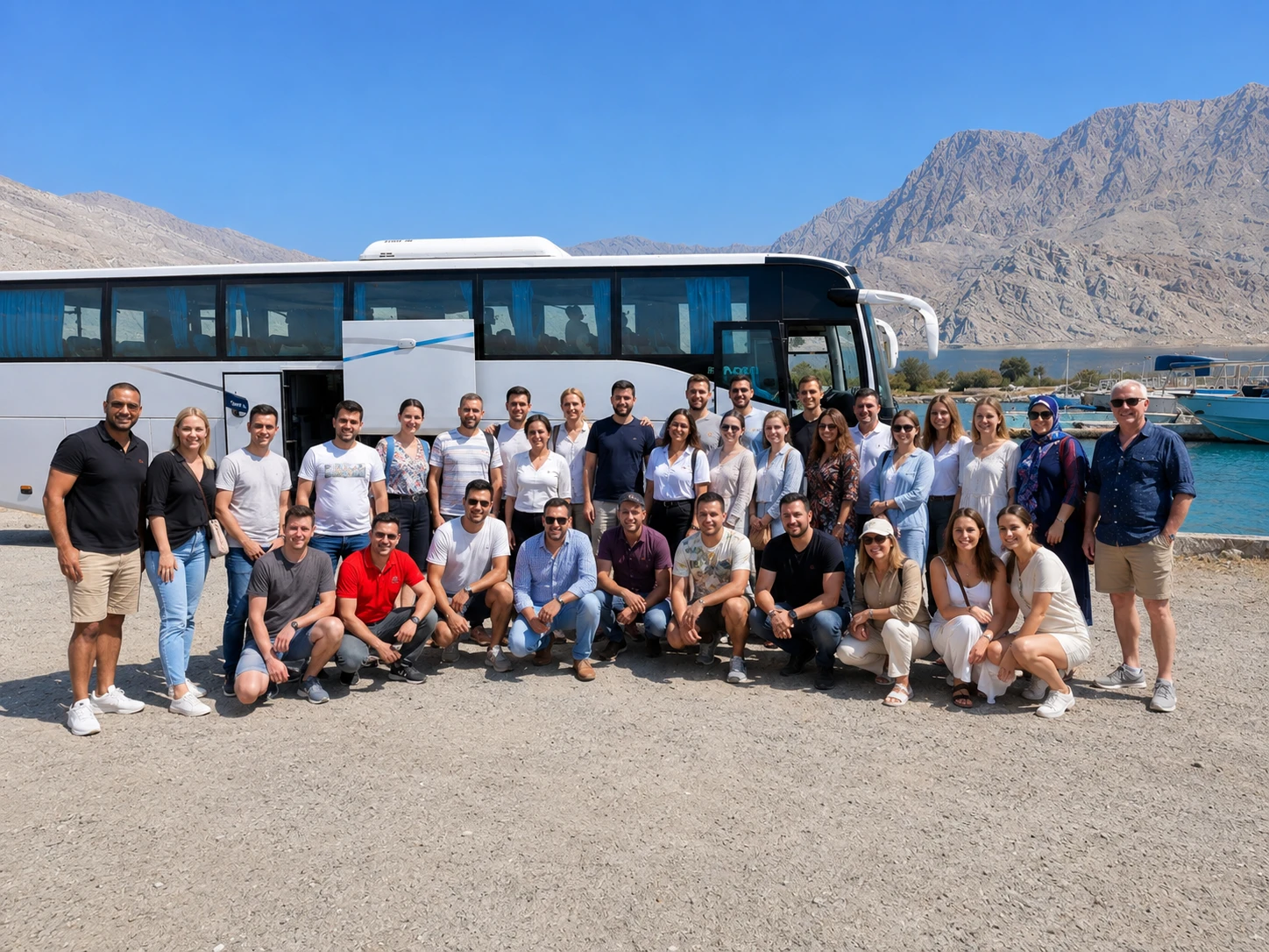 Tourists arriving for the Musandam Dibba Oman dhow cruise from Dubai