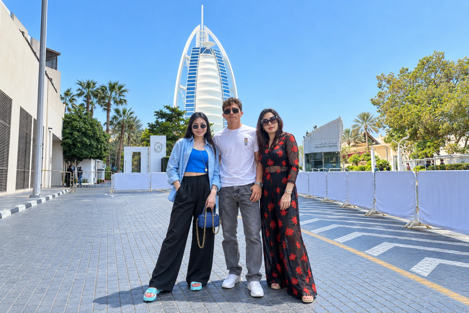 Travelers visiting Burj Al Arab during a Dubai sightseeing tour