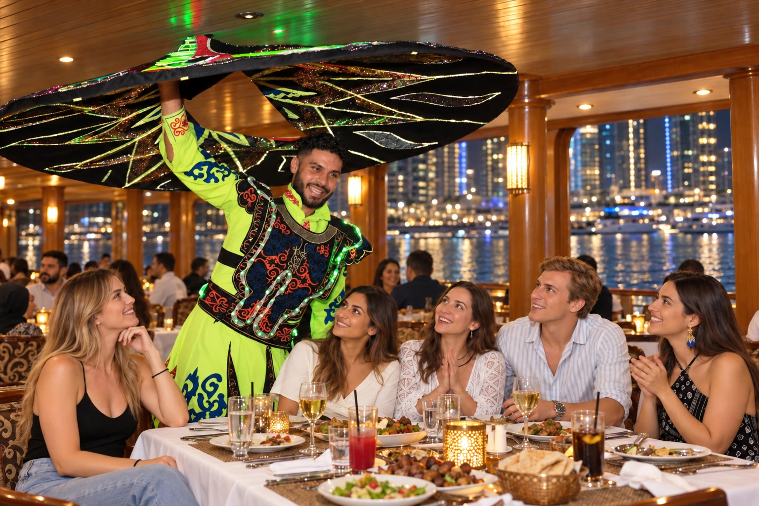 Guests enjoying the live entertainment tanura dance show