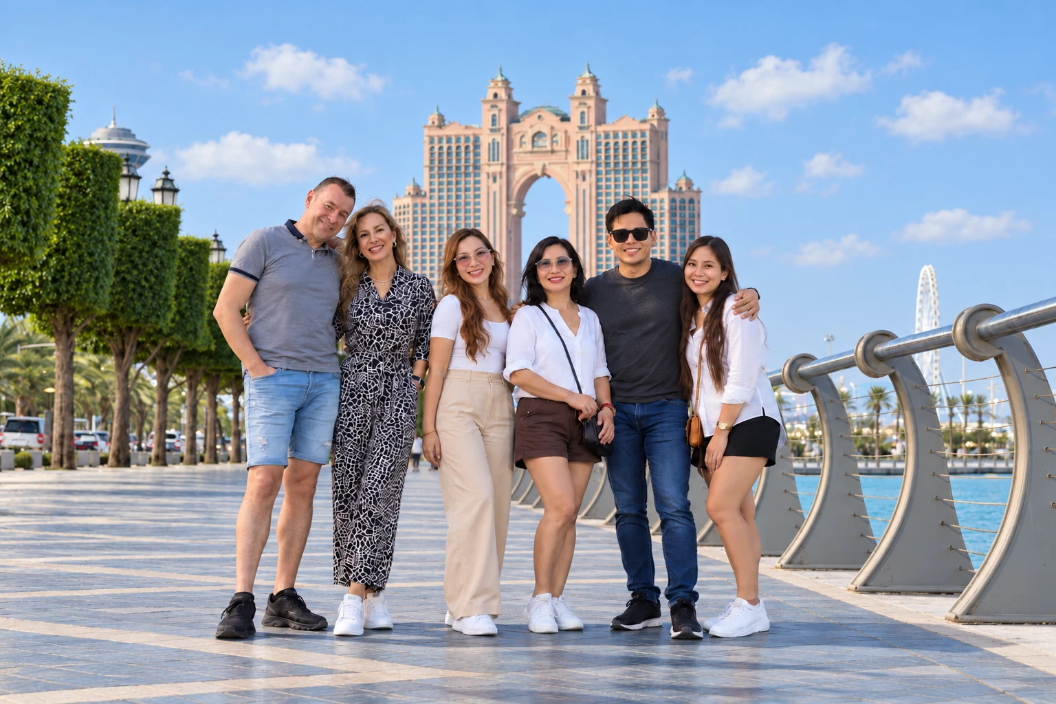 Travelers enjoying a visit to Abu Dhabi Corniche during a city tour